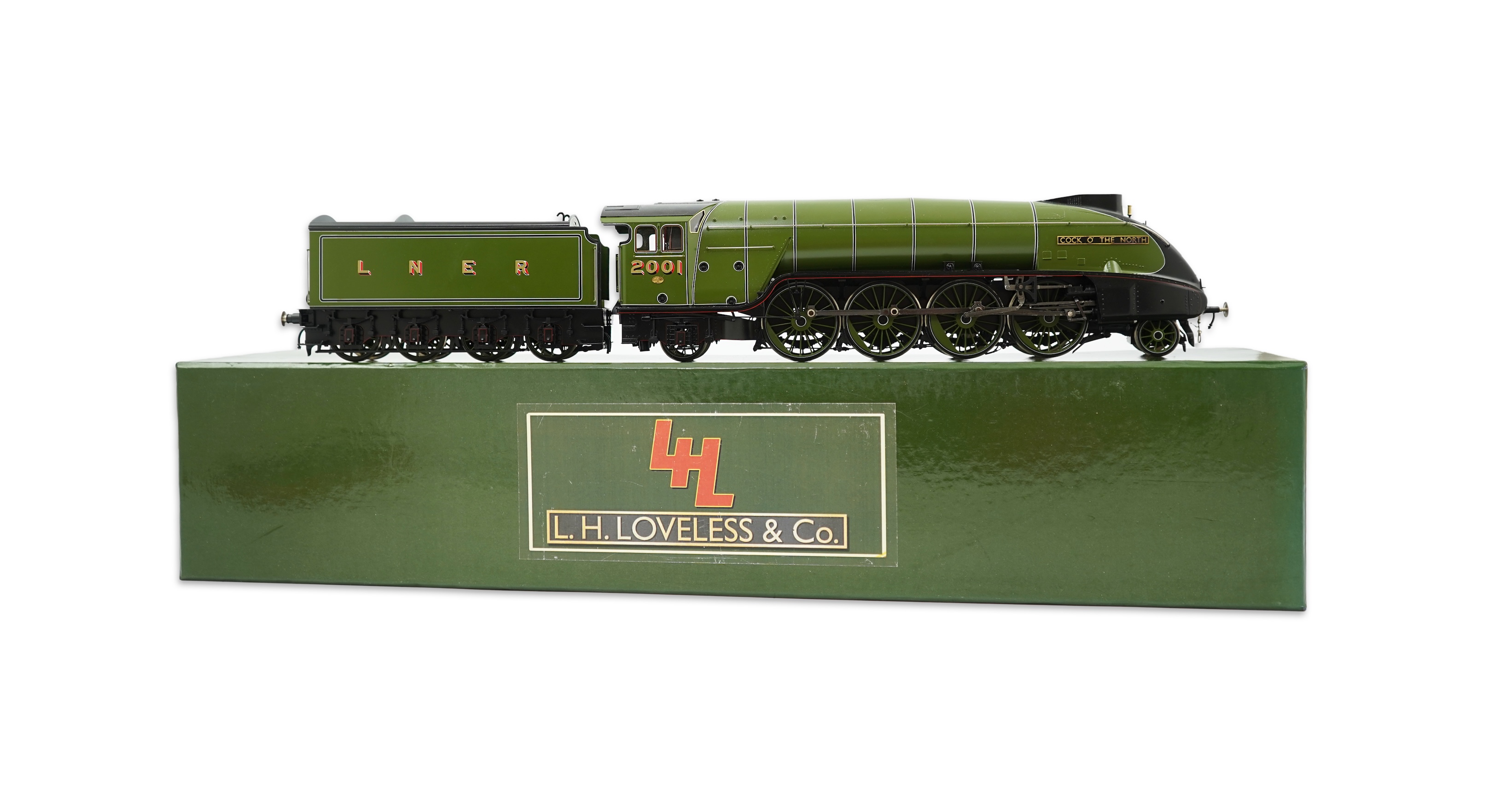An 0 Gauge L H Lovelace & Co. by F M Models, model of LNER Class P2 Cock O’ The North, 2001 2-8-2 locomotive, powered for two rail operation, with original box.